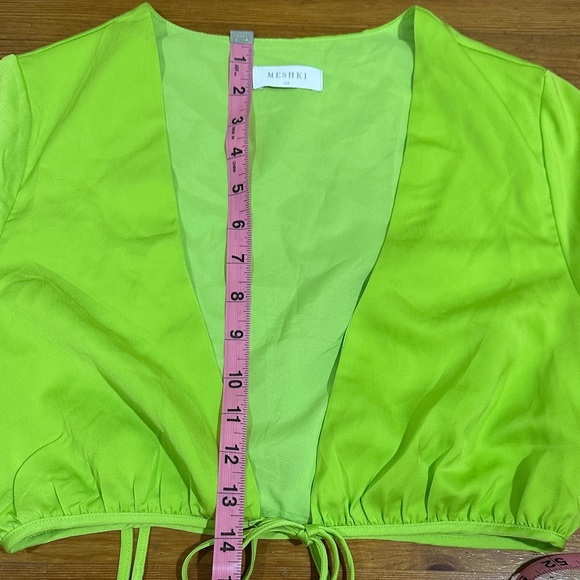 Meshki Neon Green Tie-Front Blouse - Picture 5 of 6